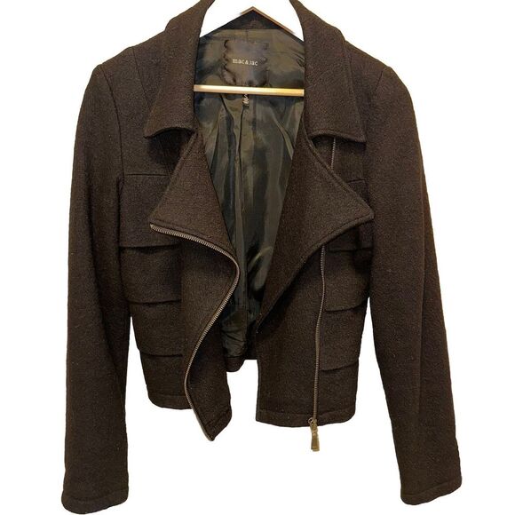 Mac & Jac Womens Wool Blend Full Asymmetrical Lined Cropped Jacket Black S - Picture 5 of 8